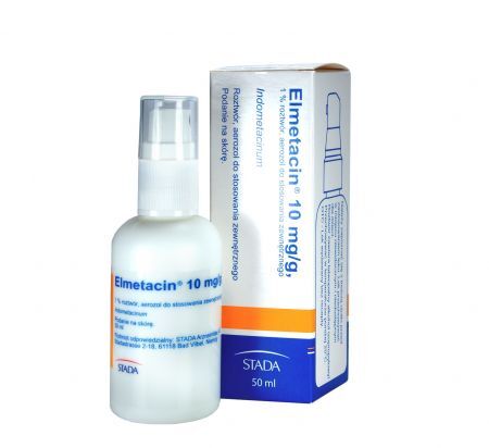 Elmetacin 10 mg/ g, aerozol do stosowania zewnętrznego na skórę, roztwór, 50 ml