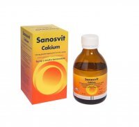 Sanosvit Calcium, 114 mg/ 5 mg, syrop, smak bananowy, 150 ml